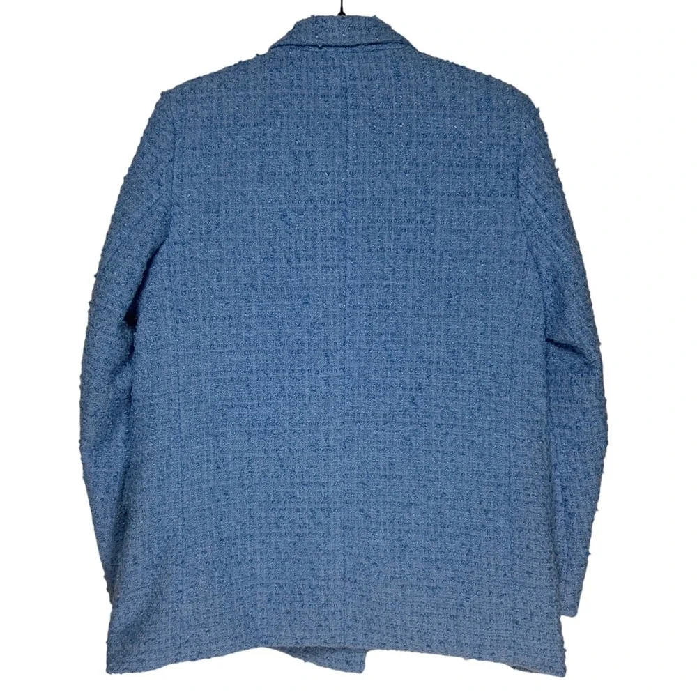 HM Blue Tweed Double Breasted Blazer‎ Gold Button Boucle Jacket Size M New